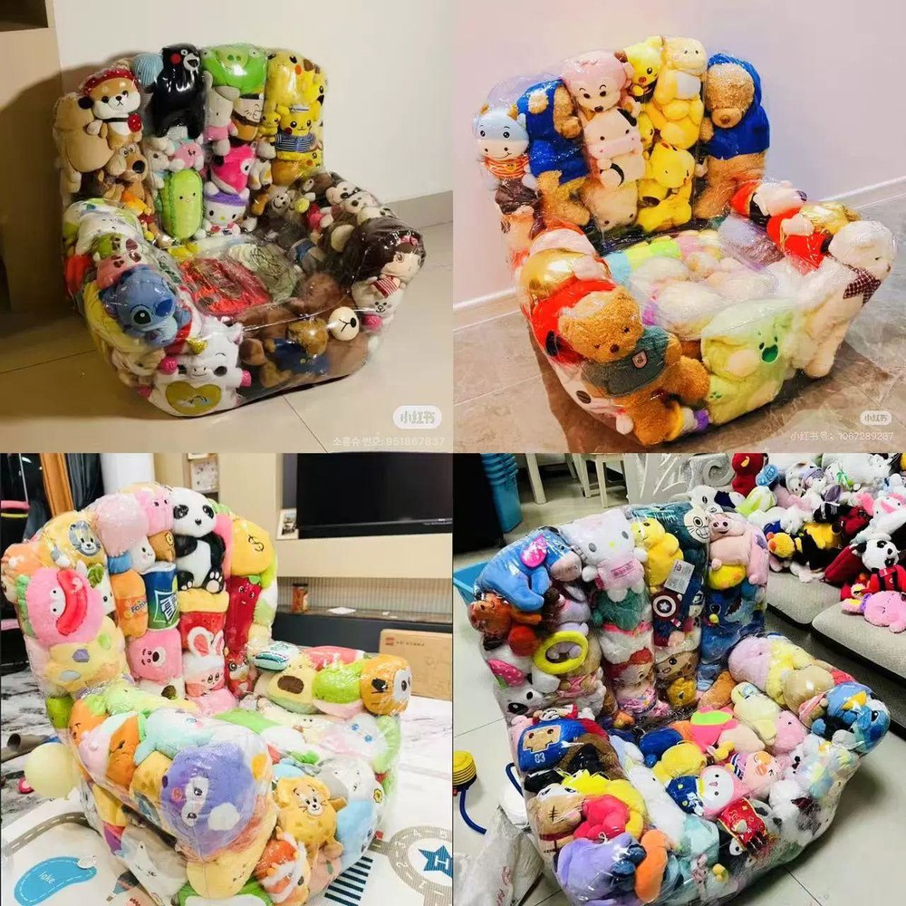 투명 쇼파 비닐 튜브 지퍼형 수납 정리 에어소파 1 원형 소파 55 30cm 수납 인형 전용 - 상세 이미지 2