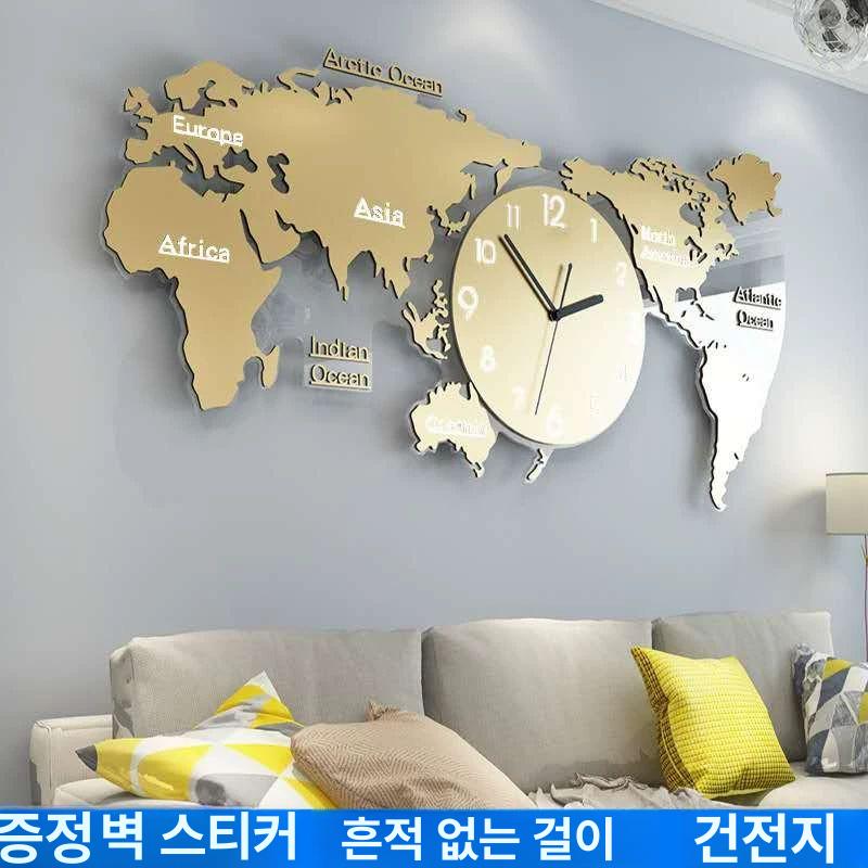 인테리어 벽시계 월드맵 무소음 아크릴 대형 다이닝 거실용 장식 그림 - 상세 이미지 3