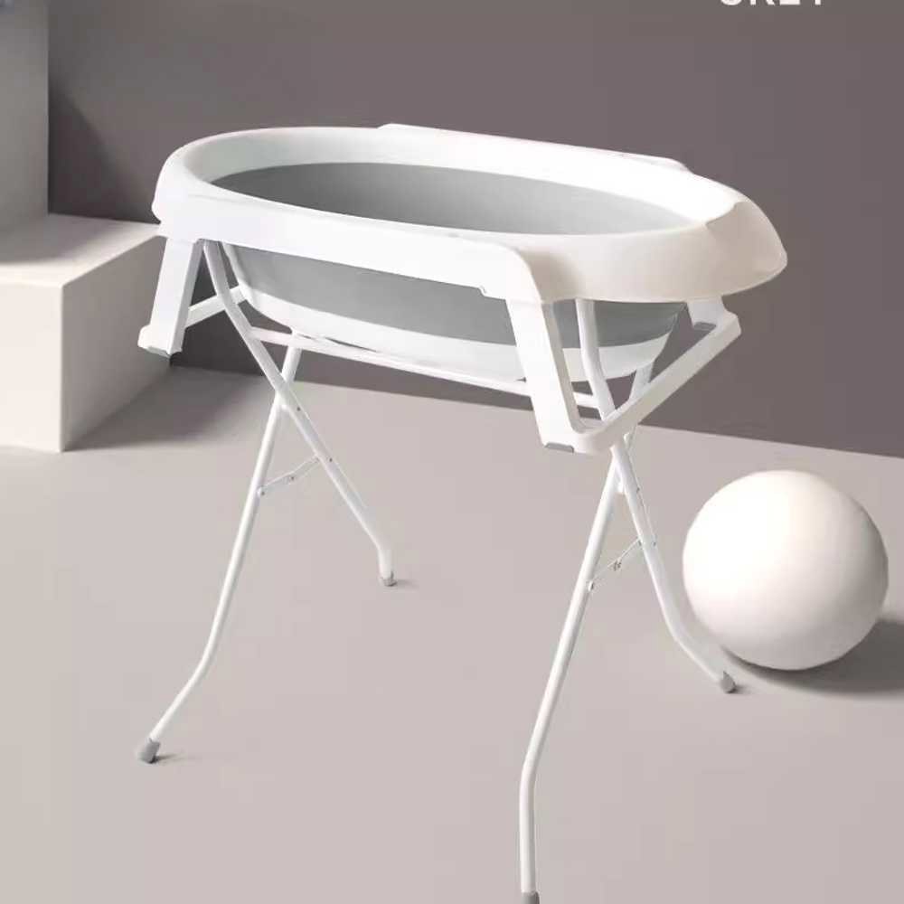 애완동물 욕조 높이조절 접이식 대형견 까치발 온도감지 가능 스탠드형 거치대 배수관 욕조 그레이 - 상품 이미지