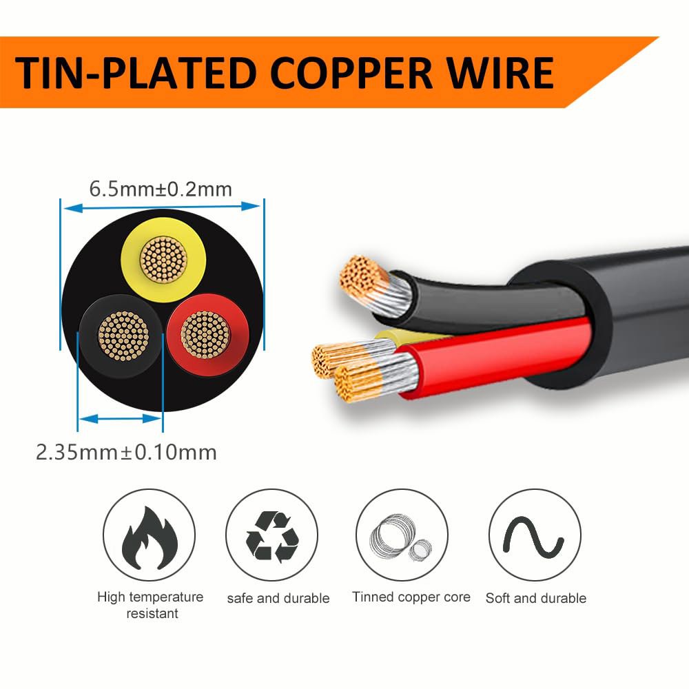 CARLITS 16 게이지 3 도체 전선, 100FT AWG 좌초 저전압 16/3 케이블 주석 구리, LED 램프용 유연한 연장 전원 코드 22 Gauge 50FT - 상세 이미지 2