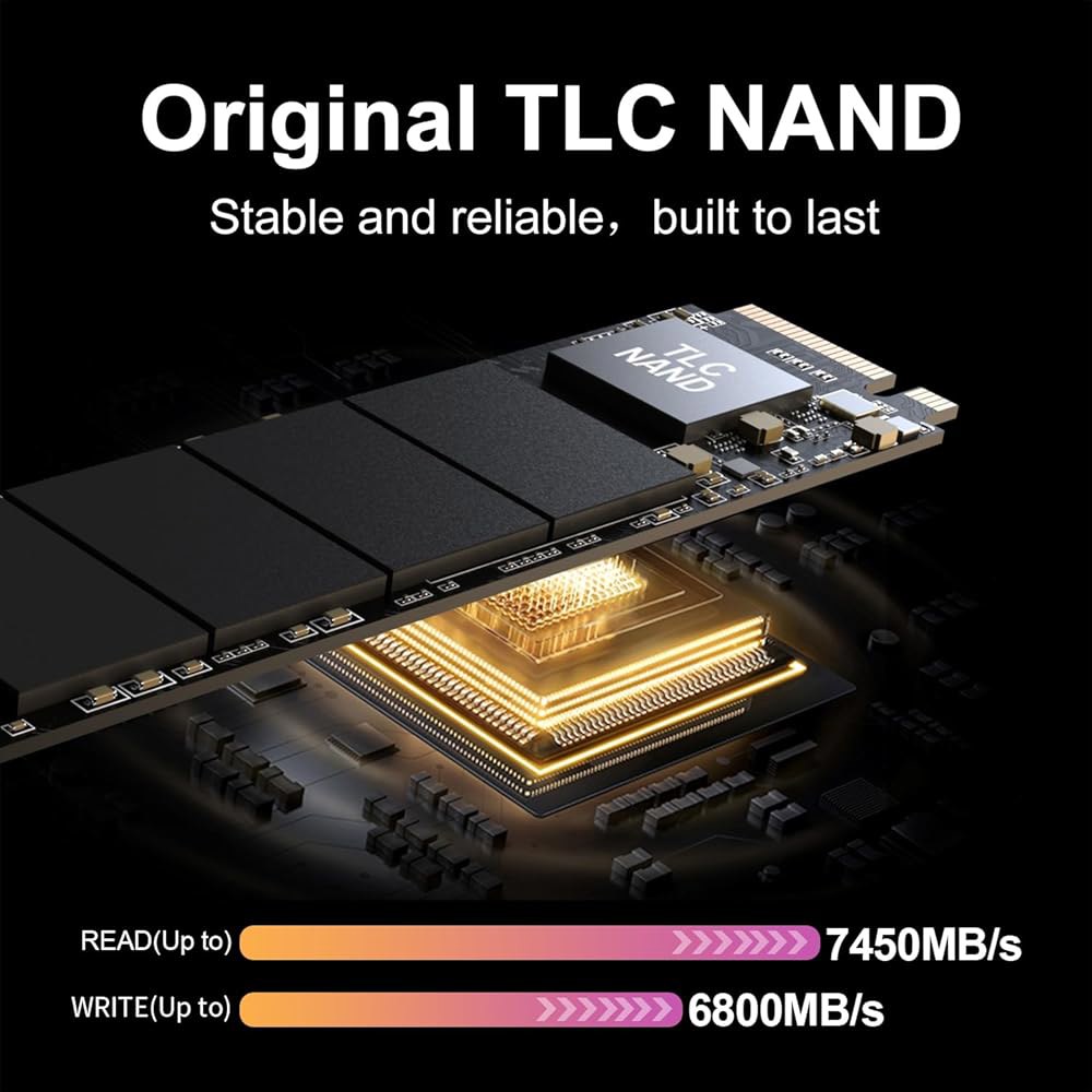GARMESE 1TB NVMe SSD PCIe 4.0 M.2 2280 내장 솔리드 스테이트 드라이브 최대 7450MB/s, 게이밍 PC, 노트북, 4K 비디오 편집, 크리에이터용 - 상세 이미지 3