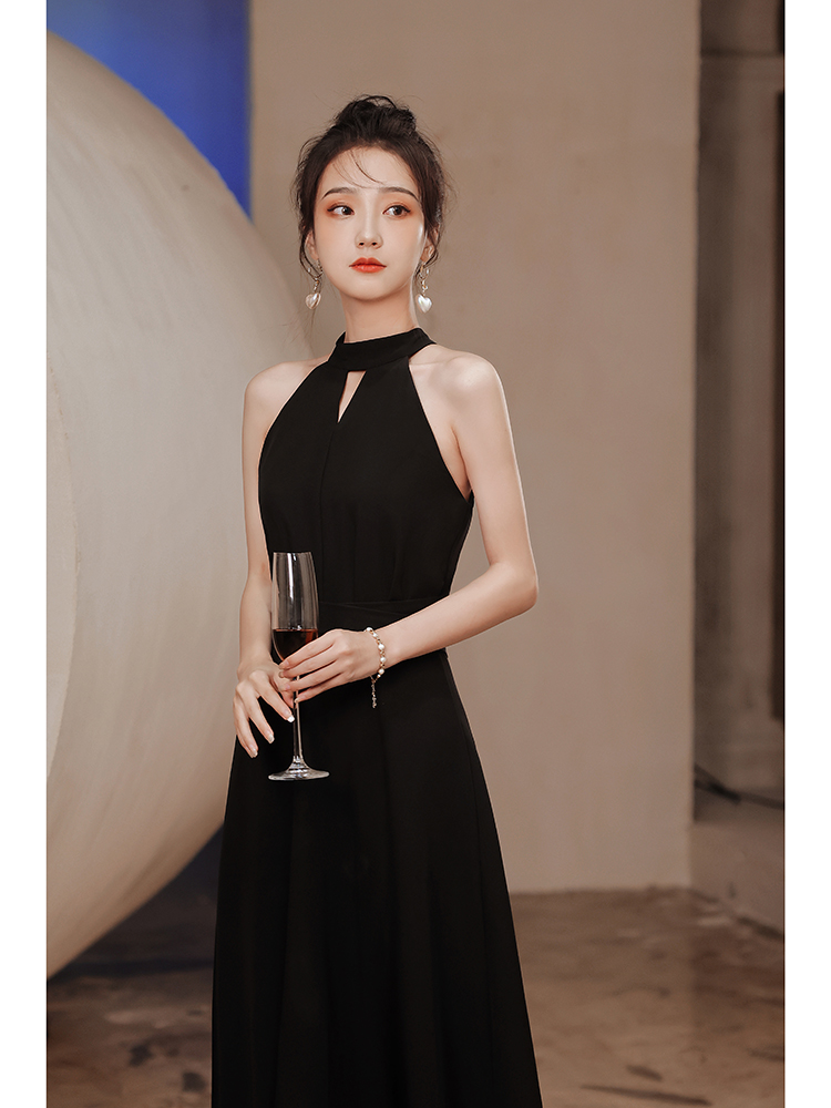 파티 블랙홀터넥드레스 블랙드레스 원피스 결혼식 셀프웨딩 촬영 시상식 이브닝드레스 - 상세 이미지 5