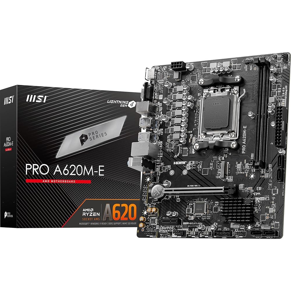 MSI PRO A620M-E ProSeries 마더보드(AMD 9000/8000/7000 SATA DDR5, mATX) PCIe 6Gb/s, AM5, DVI/HDMI, 3.2 M. - 상품 이미지