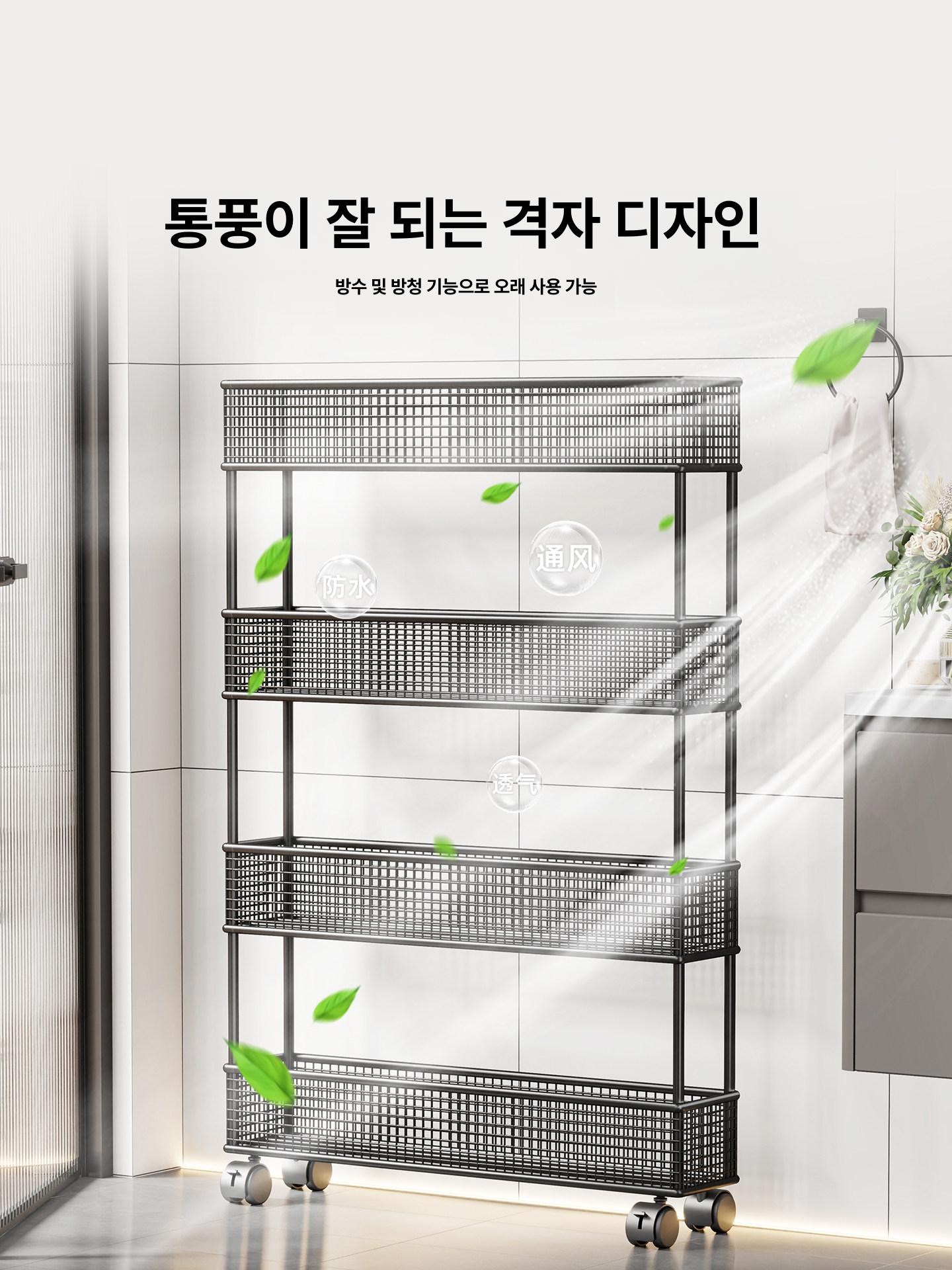 욕실 문뒤 슬림 수납장 좁은 틈새 보관함 벽면 조립식 정리 선반 얇은 수납 - 상세 이미지 4