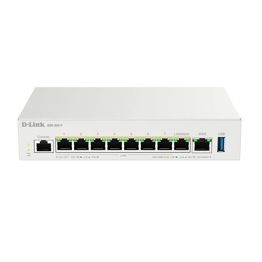 D-Link Guardian 600 PoE 멀티 기가 비즈니스 라우터(DBR-600-P), WAN 페일오버가 가능한 프리미엄 라우터, SPI 방화벽, 8X 2.5GbE PoE+ - 상품 이미지