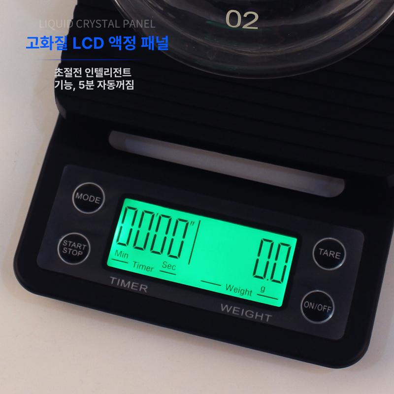 고정밀 계량저울 다기능 전자저울 타이머 커피저울 주방저울 측정 핸드드립 컵 - 상세 이미지 3