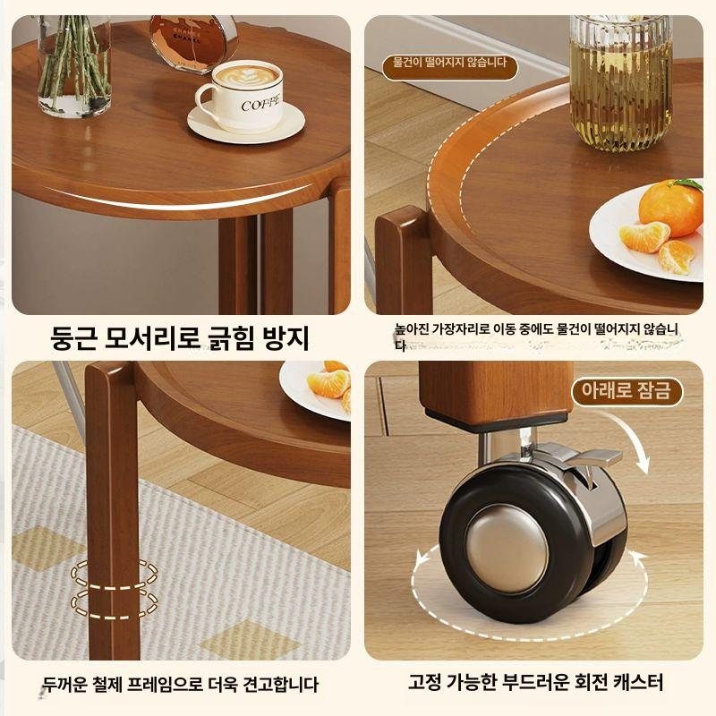 거실 소파 옆테이블 바퀴형 이동식 협탁 미니 사이드 수납 원형 받침대 - 상세 이미지 5