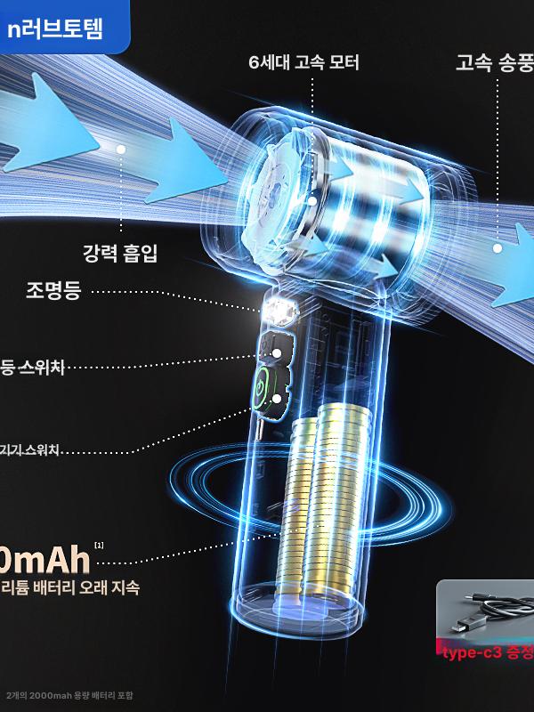 무선 미니차량용청소기 휴대용 실내 강력한 초강력 핸디형 흡입 송풍기 핸드형 충전 - 상세 이미지 3