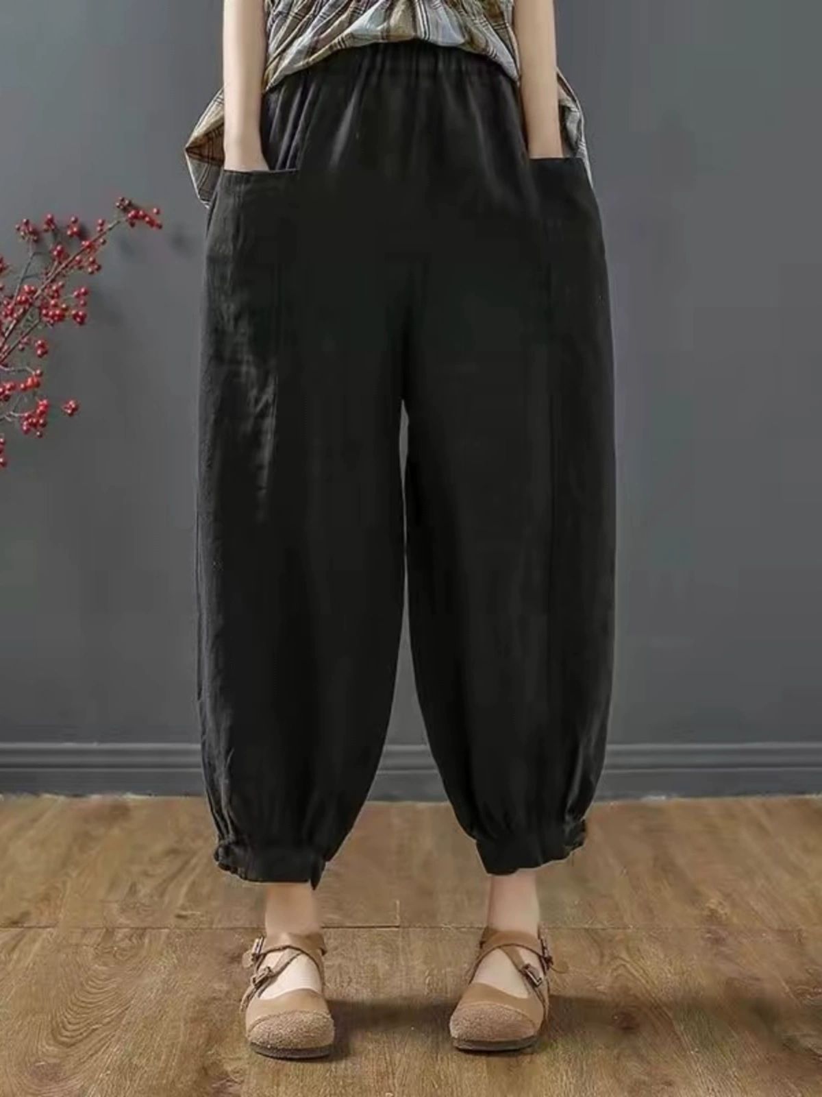 여름 생활한복바지 개량 팬츠 절바지 허리 여성 봄가을 파티컬러 저고리 하의 밴딩 - 상세 이미지 3