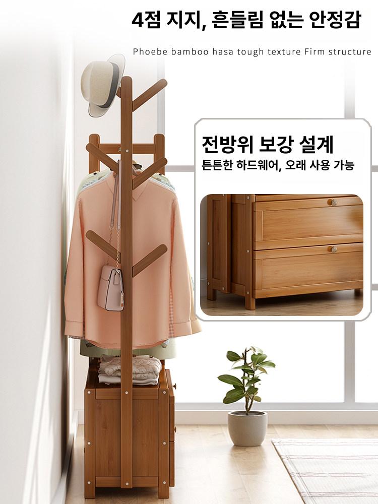 원목 옷걸이 수납장 거실 선반 서랍식 옷고리 철재 멀티 수납 튼튼한 - 상세 이미지 4