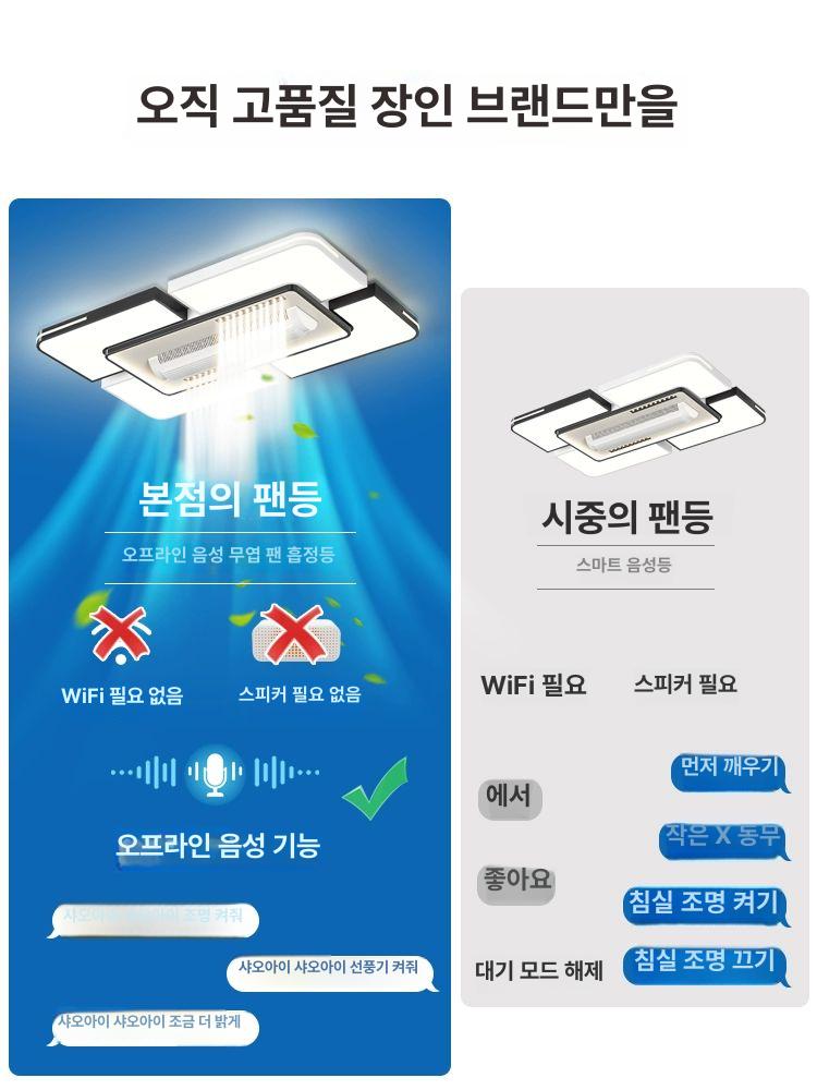 천장 조명 날개없는 선풍기 실링팬 거실 식당 침실 방 화이트 냉방 환기 - 상세 이미지 3