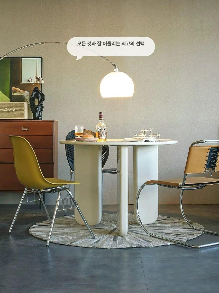 원형 식탁 테이블 다이닝 탁자 크림 주방 심플 원목 인테리어 카페 업소용 세라믹 - 상세 이미지 3