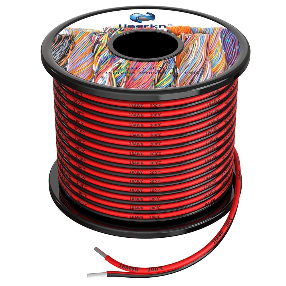 18 awg 실리콘 전기선 2 도체 평행선 60피트 [블랙 30피트 레드 30피트] 게이지 부드럽고 유연한 연결 산소 없는 가닥 통조림 구리선 20awg-2 Spool-23FT - 상품 이미지