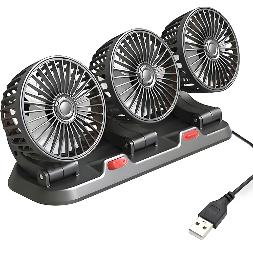 에버뉴 리빙 5V USB 자동차 쿨링 SUV용 저소음, 3헤드 코드 보트, 360 가능, 회전, 51인치 팬, 조절 포함 차량, RV, 골프 휴대용 2단 카트 12V - 상품 이미지