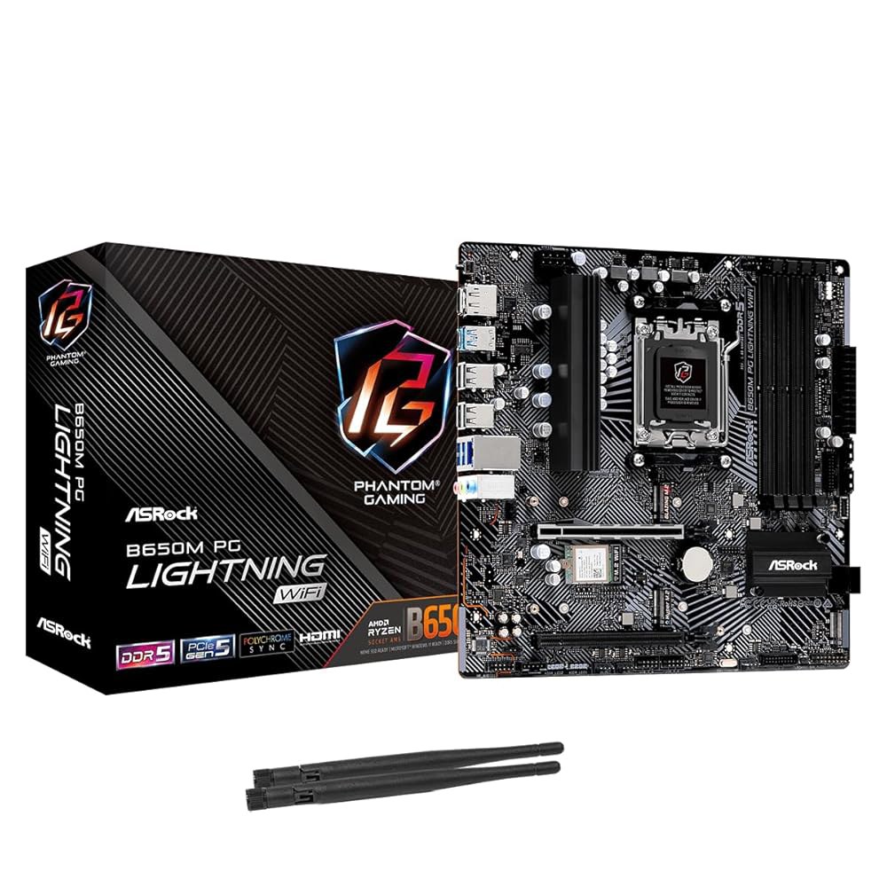 B650M PG 라이트닝 Wi-Fi 6E AMD B650 SATA3 RGB M.2 AM5 6.0Gb/s 최대 7200+ (OC) 플래시백 256GB LED DDR5 ATX 마이크로 - 상품 이미지