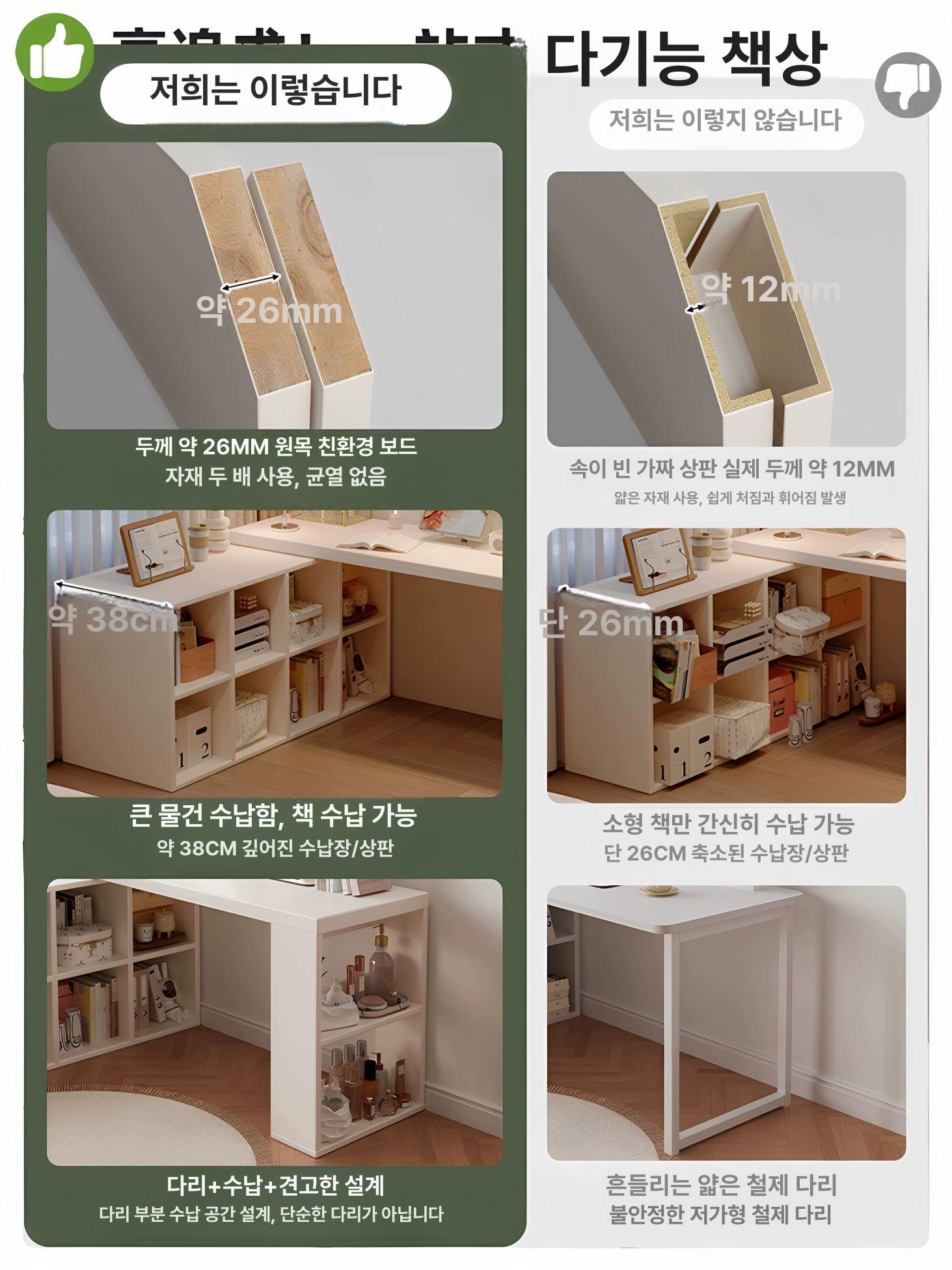 중학생 공부 책상 ㄱ자 모양 코너 데스크 학용 화이트 테이블 - 상세 이미지 2