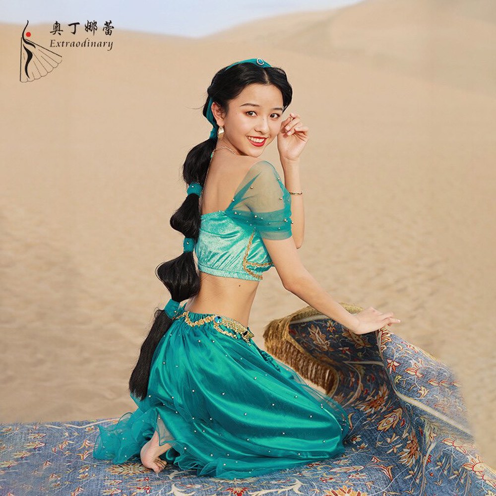 딘 자스민 공주 공주옷 체인 쟈스민드레스 파티 34 밸리댄스 복장 졸업사진 그린 코발트블루 S - 상세 이미지 3
