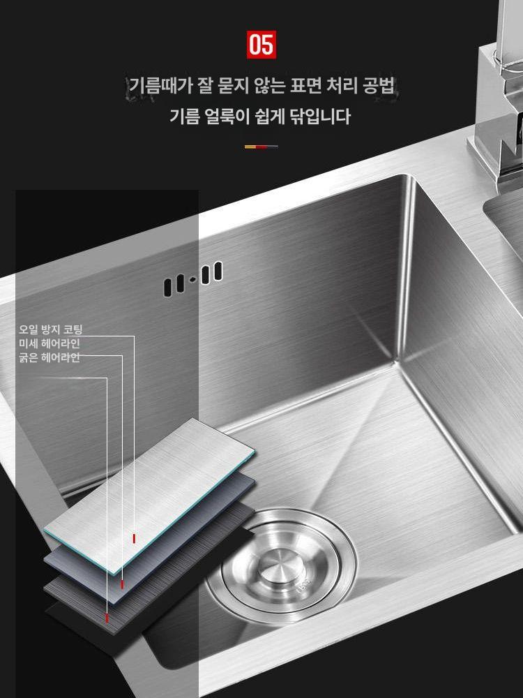 스테인레스 싱크볼 세트 싱크대 사각볼 엠보코팅 배수구 주방 교체용 대형 덮개 수전 - 상세 이미지 2