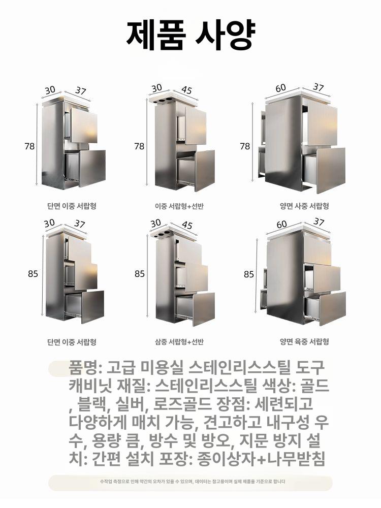 미용실 정리대 스텐 수납장 서랍 바버샵 트롤리 캐비닛 도구함 진열장 정리함 뷰티샵 - 상세 이미지 2