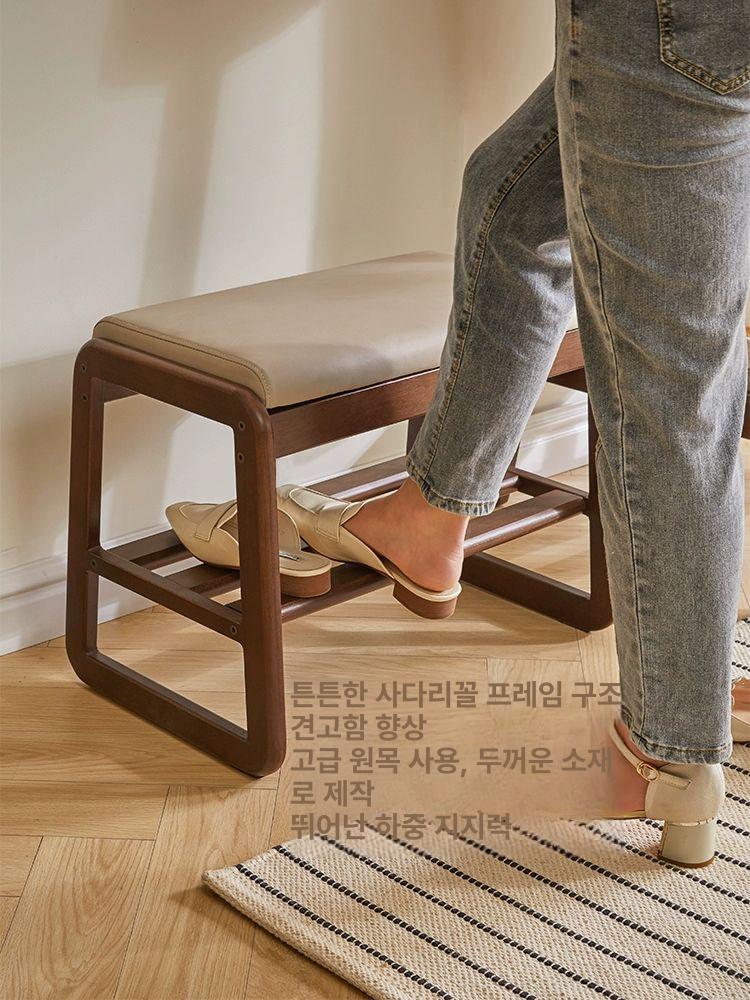 우드컬러 슈벤치 신발장 정리함 수납장 선반 의자 호두색 슈즈 수납형 현관벤치 - 상세 이미지 3