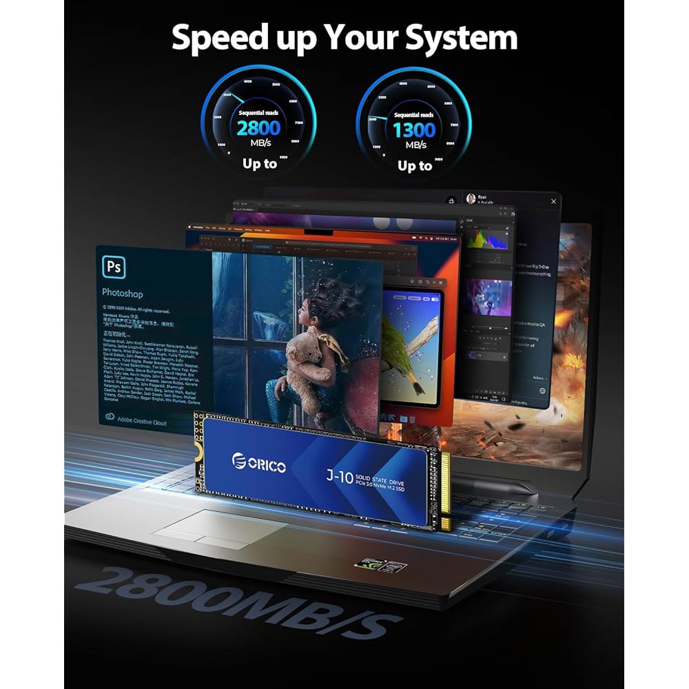 히트싱크가 장착된 ORICO M.2 NVMe SSD 512GB, 최대 2800MB /s PCIe Gen3x4 2280 내장 솔리드 스테이트 드라이브, SLC 캐시 3D NAND, - 상세 이미지 3