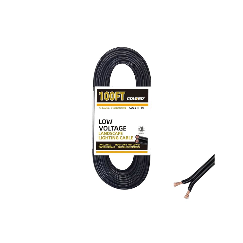 COLOER 100피트 16/2 저전압 조경 조명 와이어 좌초 PVC 코드 순수 구리 케이블 16 게이지 2 도체 엉킴 프리 야외 직매장 전기 16 Gauge 100FT - 상품 이미지