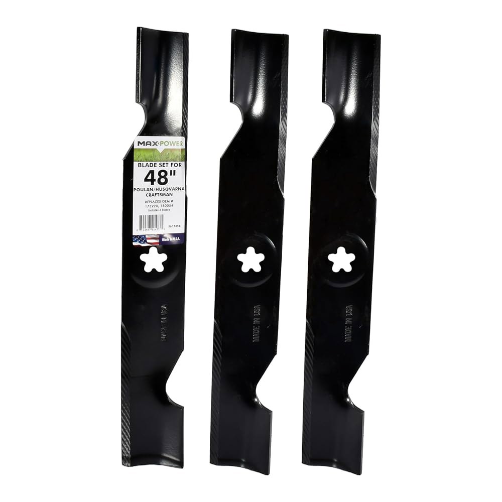 MaxPower 561735B 3 블레이드 세트 48인치 다수용. 컷 장인, 허스크바르나, 풀란 모우어스가 OEM #의 173920, 180054, 53218054, 5759382 - 상품 이미지