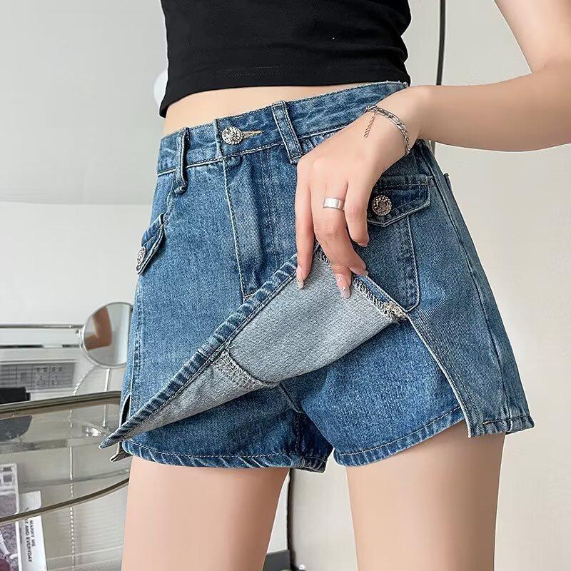 데님 미니스커트 청치마바지 스커트 반바지 하이웨스트 - 상세 이미지 4