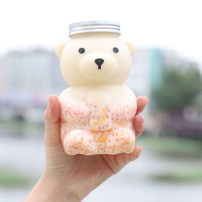 곰 모양 빨대 구멍뚜껑 일회용 페트병 음료수병 카페 업소용 물통 용기 - 상세 이미지 4