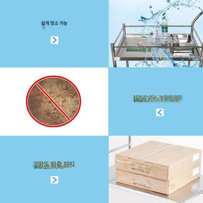 2단 대차 스테인레스 특대형 서빙 구르마 사이즈 끌차 공업용 손수레 실험실 물류 - 상세 이미지 3