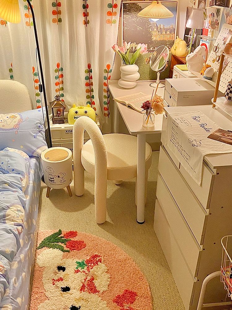 패브릭 화장대의자 벨벳 디자인 인테리어 침실 엔틱 럭셔리 램스울 클래식 북유럽풍 - 상세 이미지 3