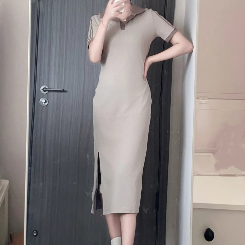 아디다스 오리지널 3S 폴로 카라 롱 원피스 브라운 KY5699 - 상품 이미지