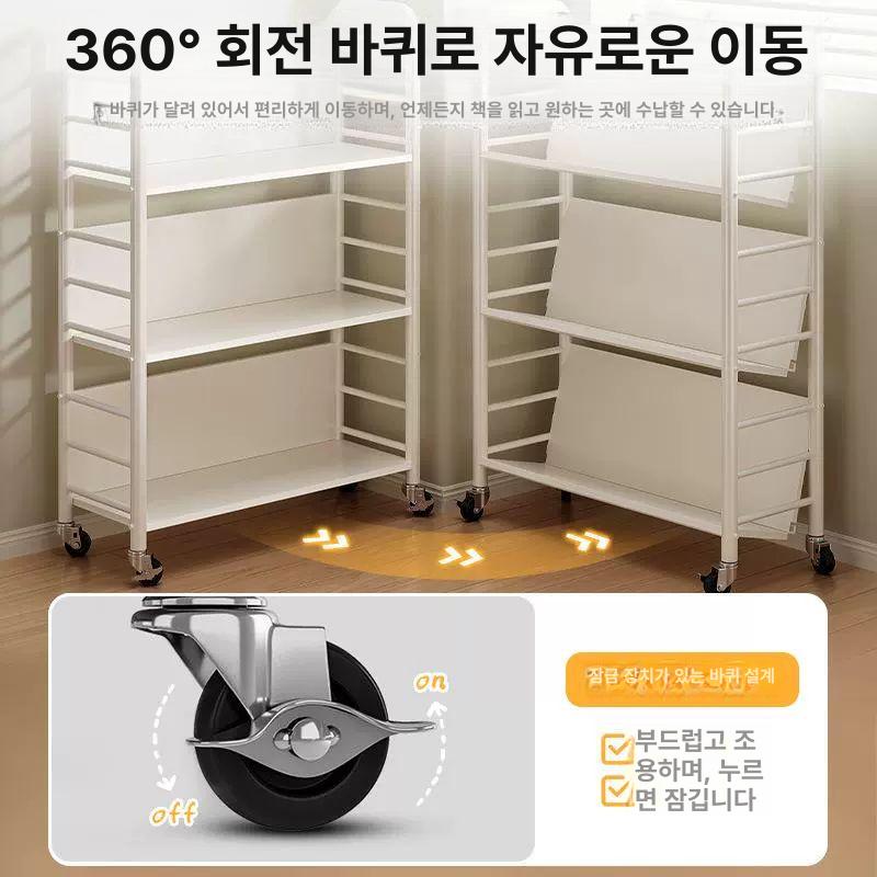 이동식 책꽂이 북트롤리 웨건 바퀴달린 책트롤리 책선반 수납 - 상세 이미지 3