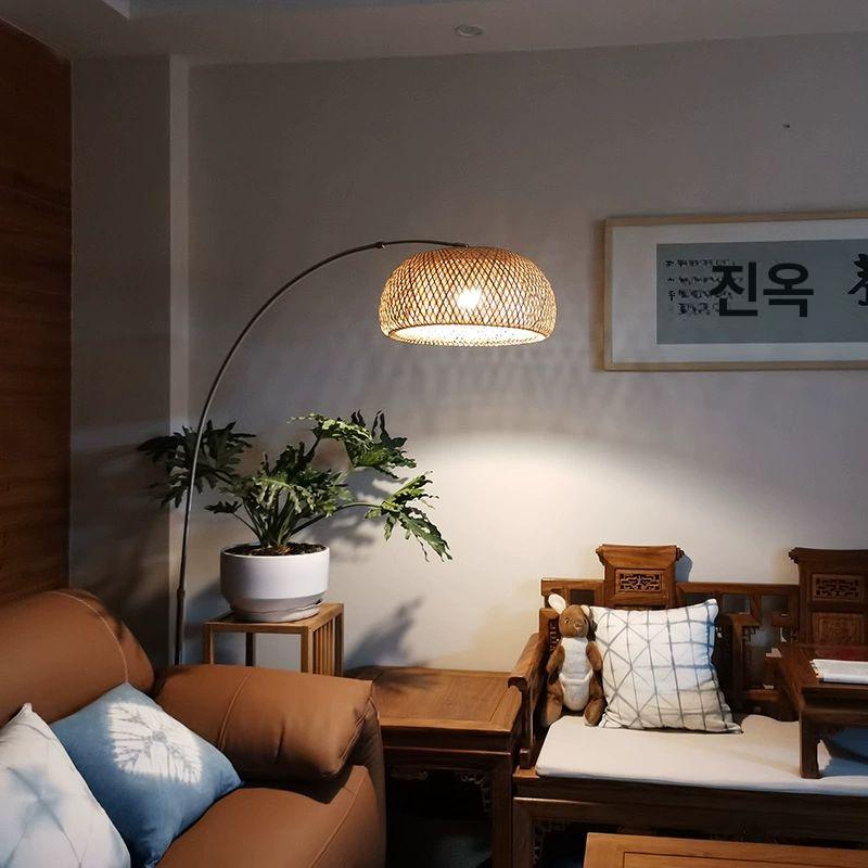 긴 라탄 플로어 스탠드 수면 감성 무드 거실 인테리어 조명 따뜻한 분위기 - 상세 이미지 4