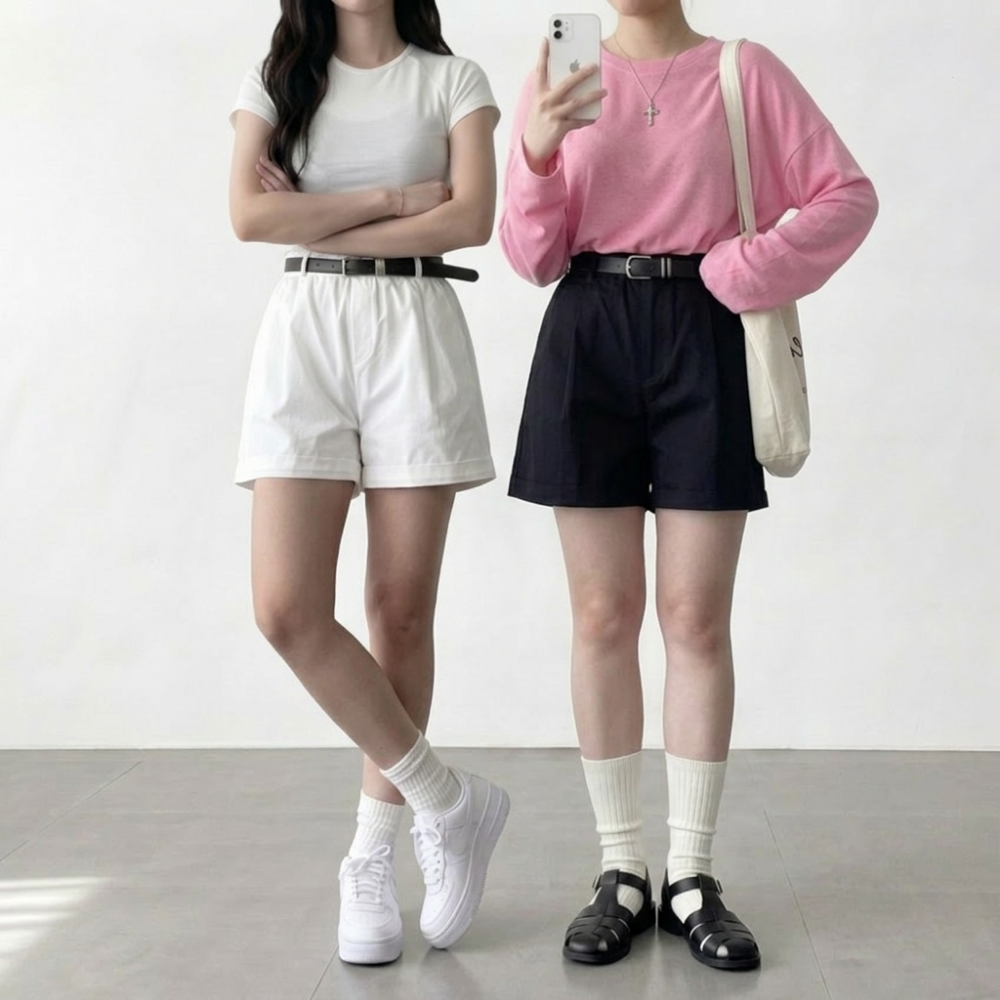 키작녀 여름 4부 슬랙스 밴딩 반바지 정장 팬츠 A라인 - 상품 이미지