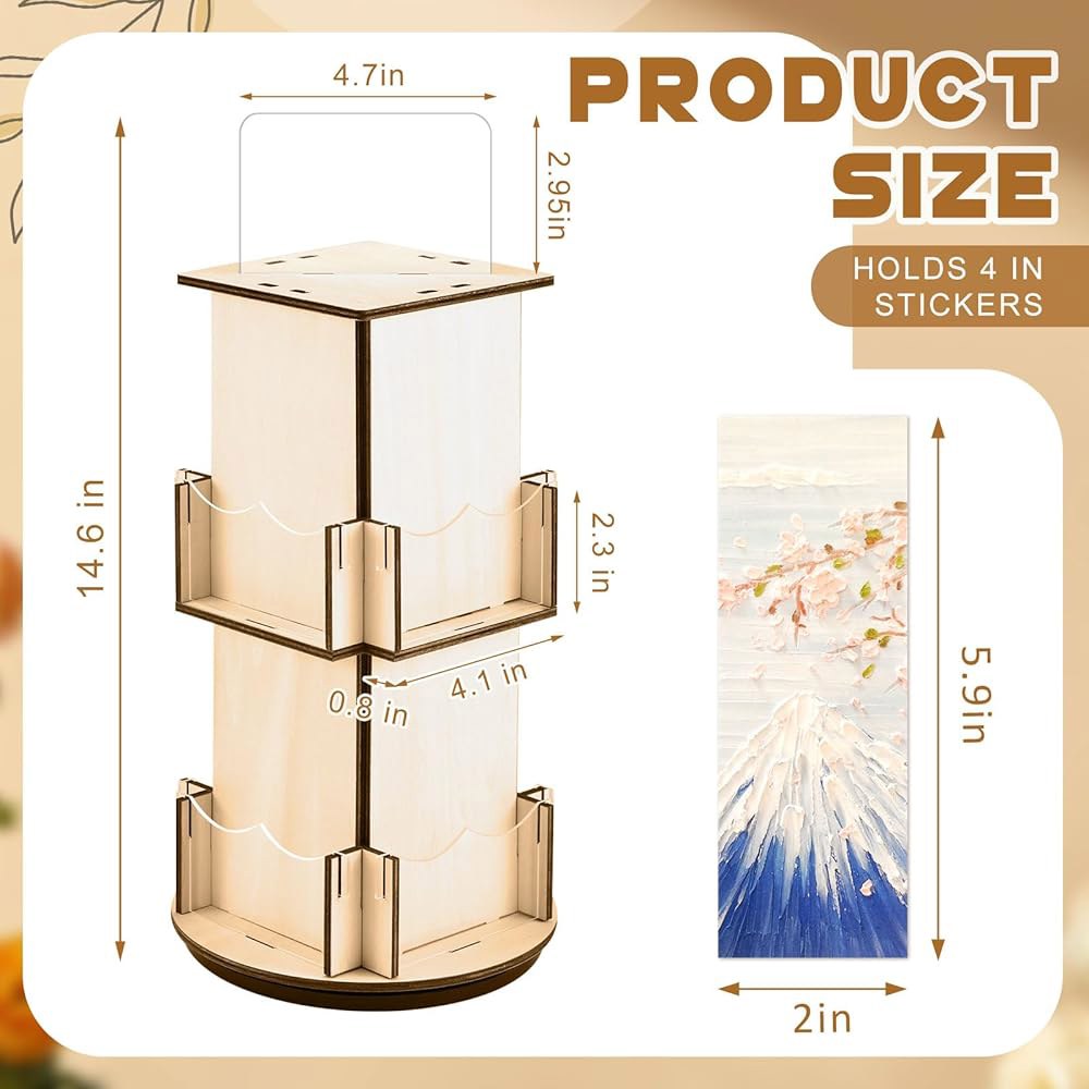 Marsui 2단 나무 회전 북마크 디스플레이 스탠드, 5.9 x 14.2 인치 4면 스티커 홀더, 공급업체, 소매, 쇼케이스, 무역 박람회에 조립할 필요 없음 360 - 상세 이미지 3