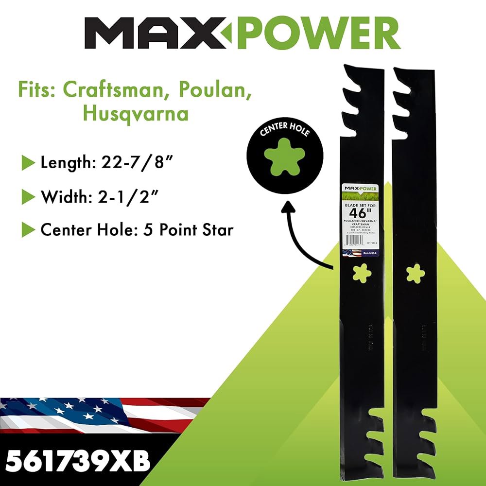 Maxpower 561739XB 상용 멀칭 2-블레이드 세트 46인치용. 장인 허스크바르나, 풀란 모우어스, OEM #의 403107, 532403107 블랙을 대체합니다 - 상세 이미지 2
