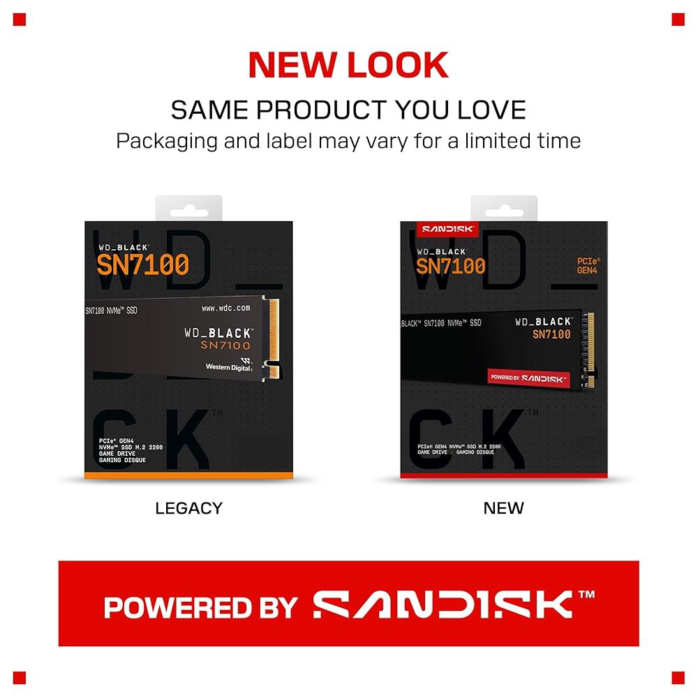 WD_Black SN7100 500GB NVMe SSD - Gen4 PCIe, M.2 2280, 최대 6,800MB/s 읽기 속도, 차세대 TLC 3D NAND, 노트북, 휴대용 - 상세 이미지 2