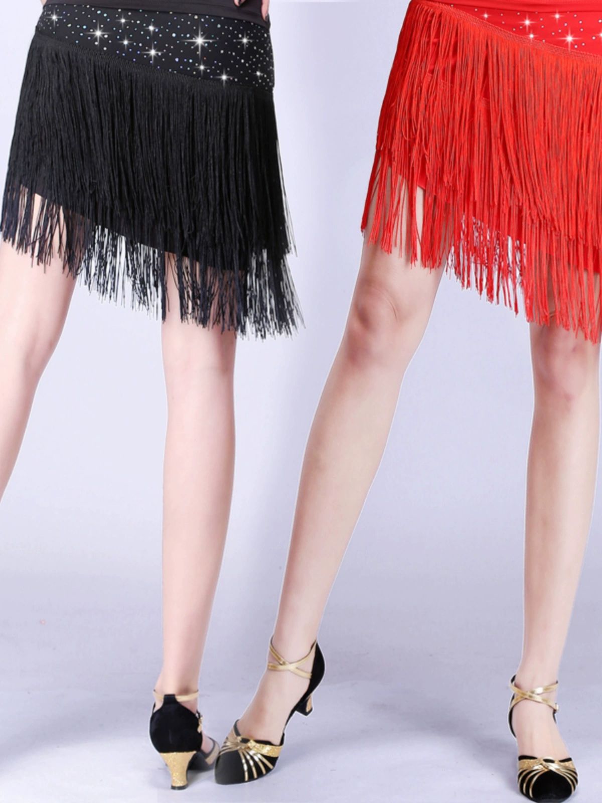 반짝이 댄스복 라인 스포츠 라틴 스커트 살사 치마 태슬 밸리 줌바 상의 - 상세 이미지 4