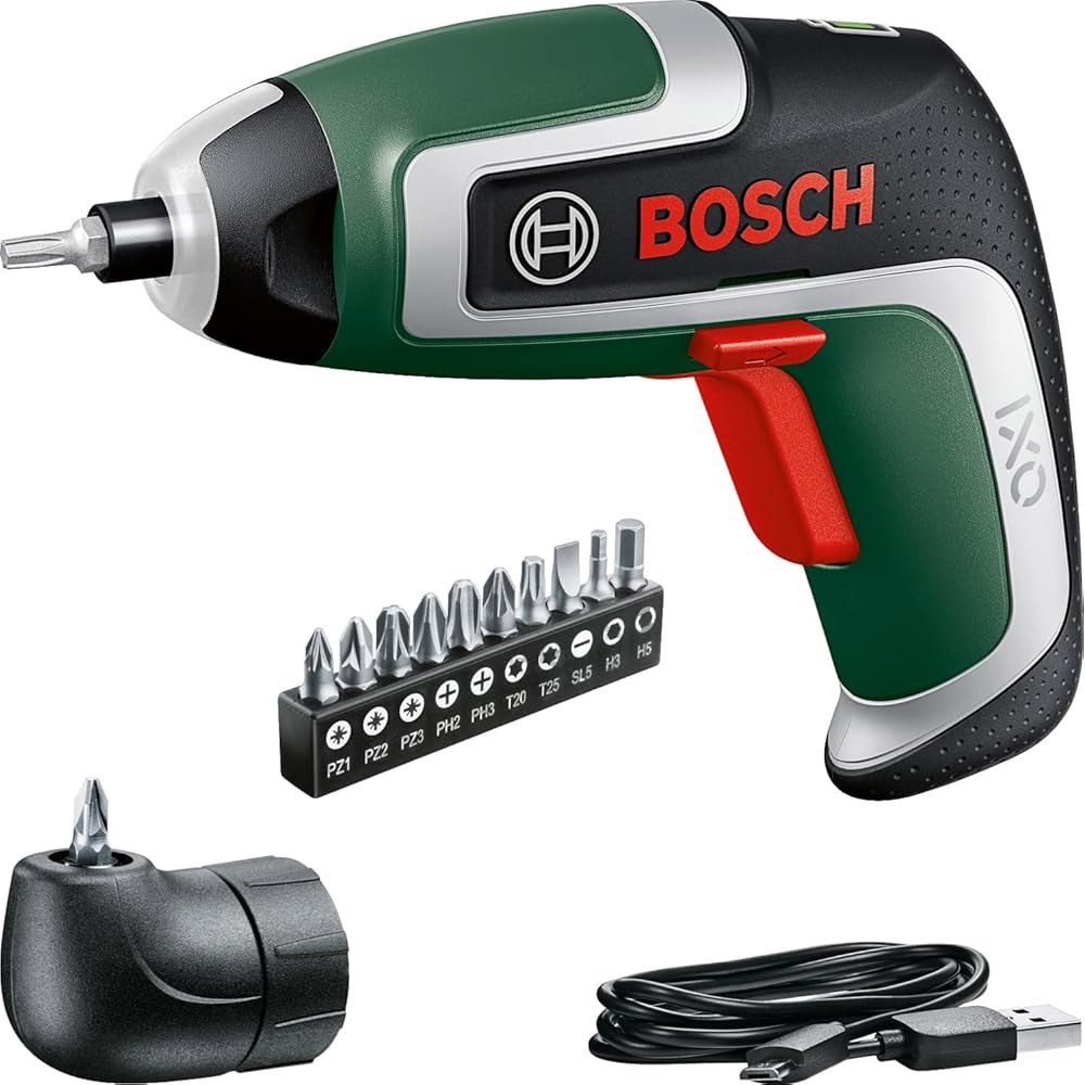 Bosch IXO 컴팩트 배터리 드라이버 세트(7세대, 3.6V, 2.0Ah, 5.5Nm, 각진 나사 삽입 어댑터, 마이크로 USB 케이블 포함, 최대 190개의 나사, 박스) - 상품 이미지