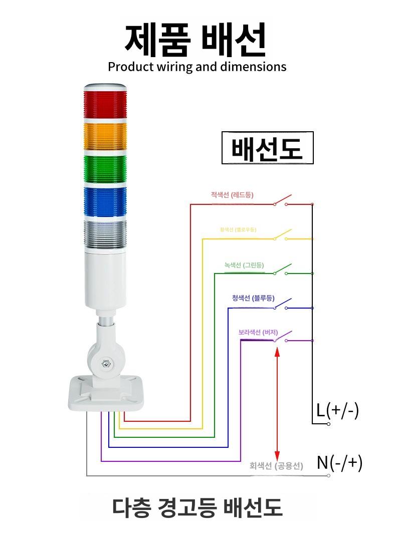 산업용 타워램프 LED 안전 비상 점멸 경고등 점등형 워닝라이트 타워등 기계 부저 - 상세 이미지 3