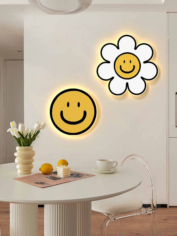 스마일 조명 LED 조명 인테리어 액자형 조명 카페 데이지 꽃 조명 직경 40cm LED 조명(플러그인 + 리모컨 - 상품 이미지