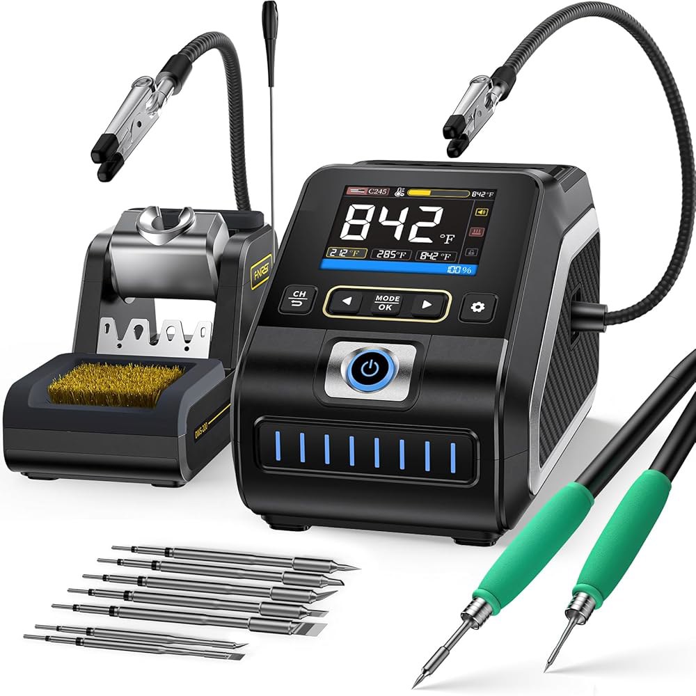 FNIRSI DWS-200 200W 정밀 디지털 납땜 스테이션 키트, 3개의 F210 및 6개의 아이언 팁과 2개의 헬핑 핸드, 온도 값 곡선 모드, 저장, 풀 컬러 디스플레이 - 상품 이미지