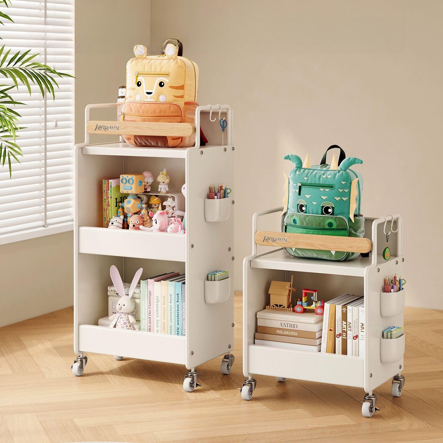 아이방 책장 3단 회전식 이동 원목 낮은 서재 수납선반 정리함 - 상품 이미지