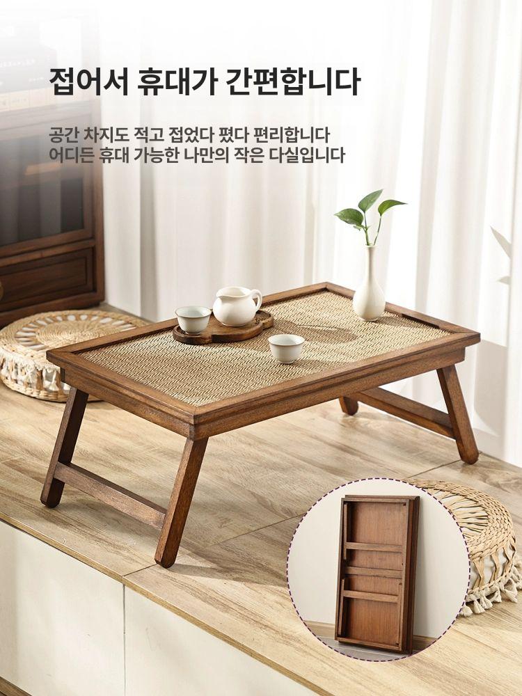 접이식 좌탁 원형 낮은 테이블 일본식 미니 식탁 좌식 책상 카페 거실 다도용 소품 - 상세 이미지 3