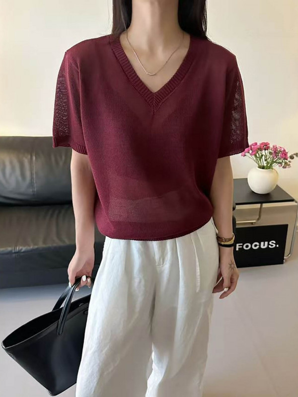 브이넥 반팔 여성 루즈핏 상의 여름 쿨링 반팔티 티셔츠 - 상세 이미지 3