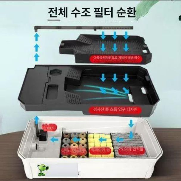 거북이 아쿠아리움 육상 육수 서식지 투명 아크릴 수족관 소형 여과기 먹이 용품 - 상세 이미지 3
