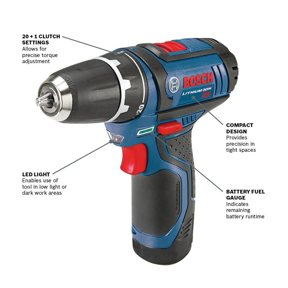 BOSCH PS31-2A 12V Max 3/8인치 드릴/드라이버 키트(2개), 2Ah 배터리 및 충전기, 가변 속도 포함) Industrial - 상세 이미지 2