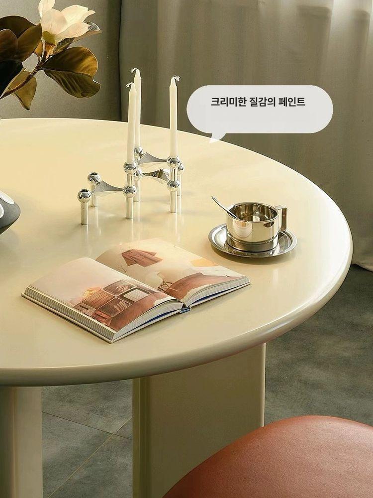 원형 식탁 테이블 다이닝 탁자 크림 주방 심플 원목 인테리어 카페 업소용 세라믹 - 상세 이미지 5