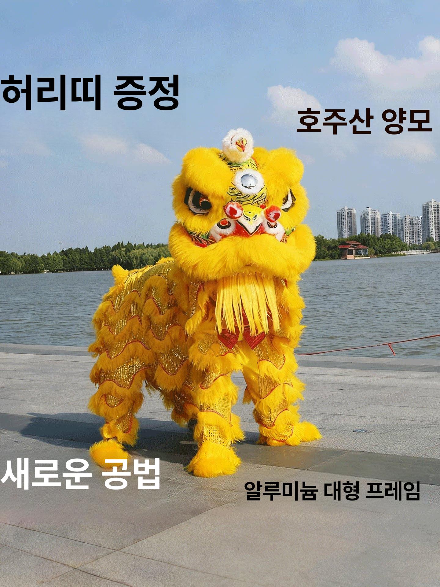 중국 사자탈 전통의상 사자춤 풍물놀이 축제 코스튬 황금 - 상세 이미지 4